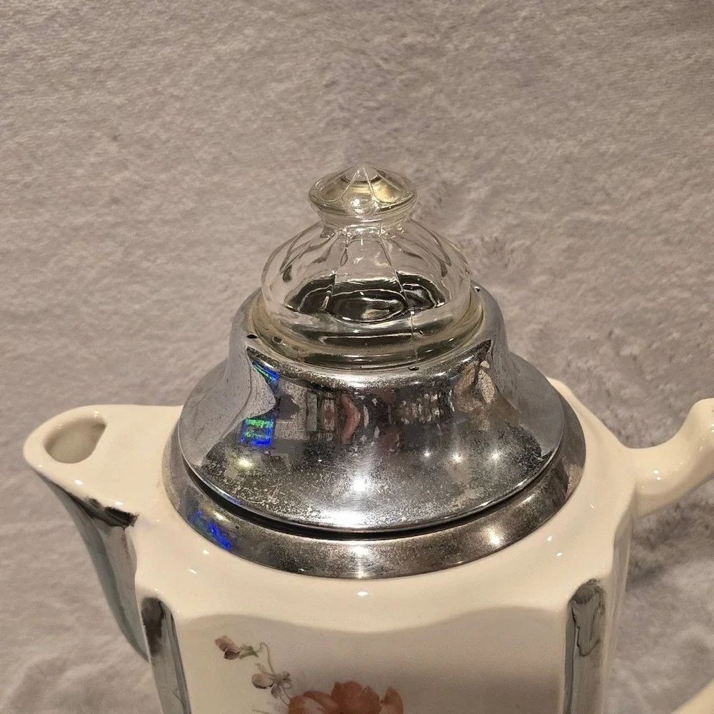 Vintage Anchor-Ware Floral Poppy Ceramic Coffee Percolator Sugar Creamer Set